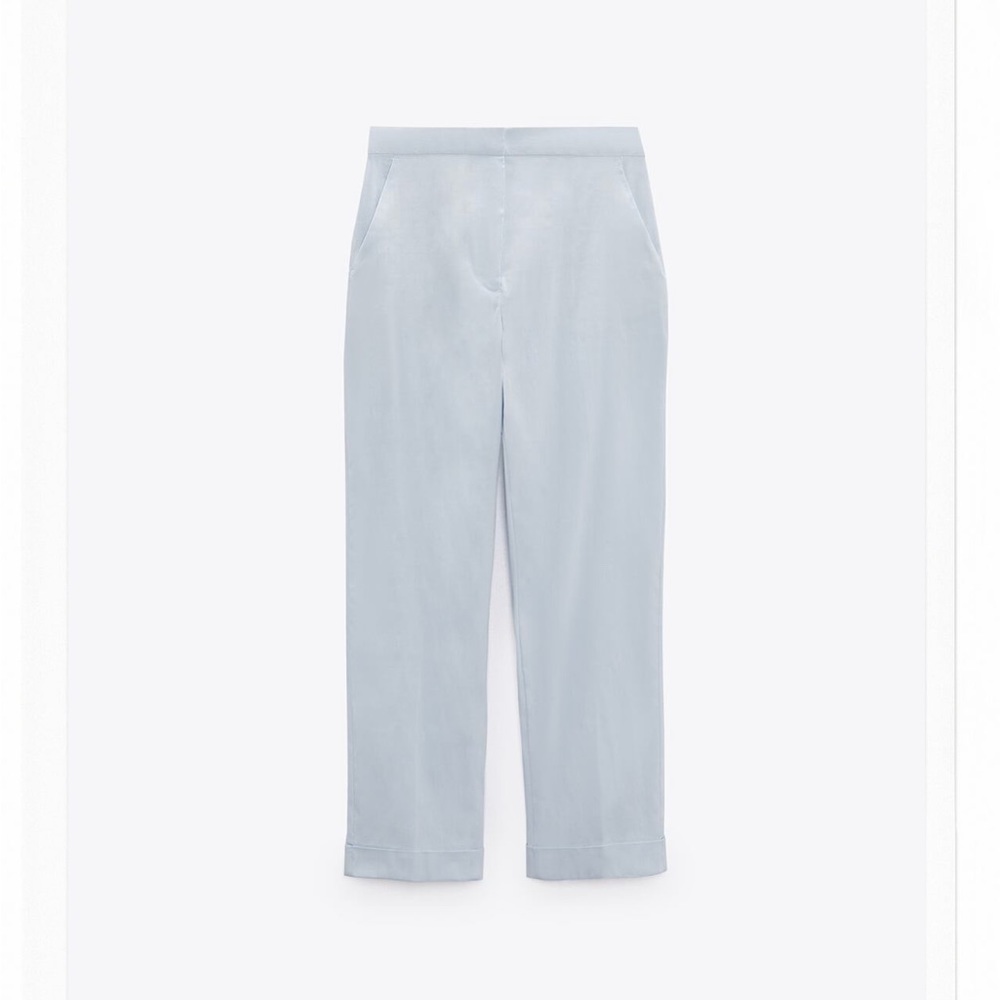 Zara turned up straight leg pants color sky blue size XS NEVER WORN!